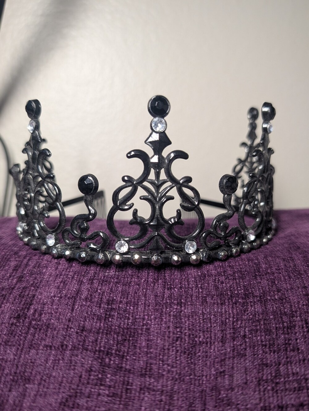 Black Jeweled Metal Tiara Crown - Women Accessories